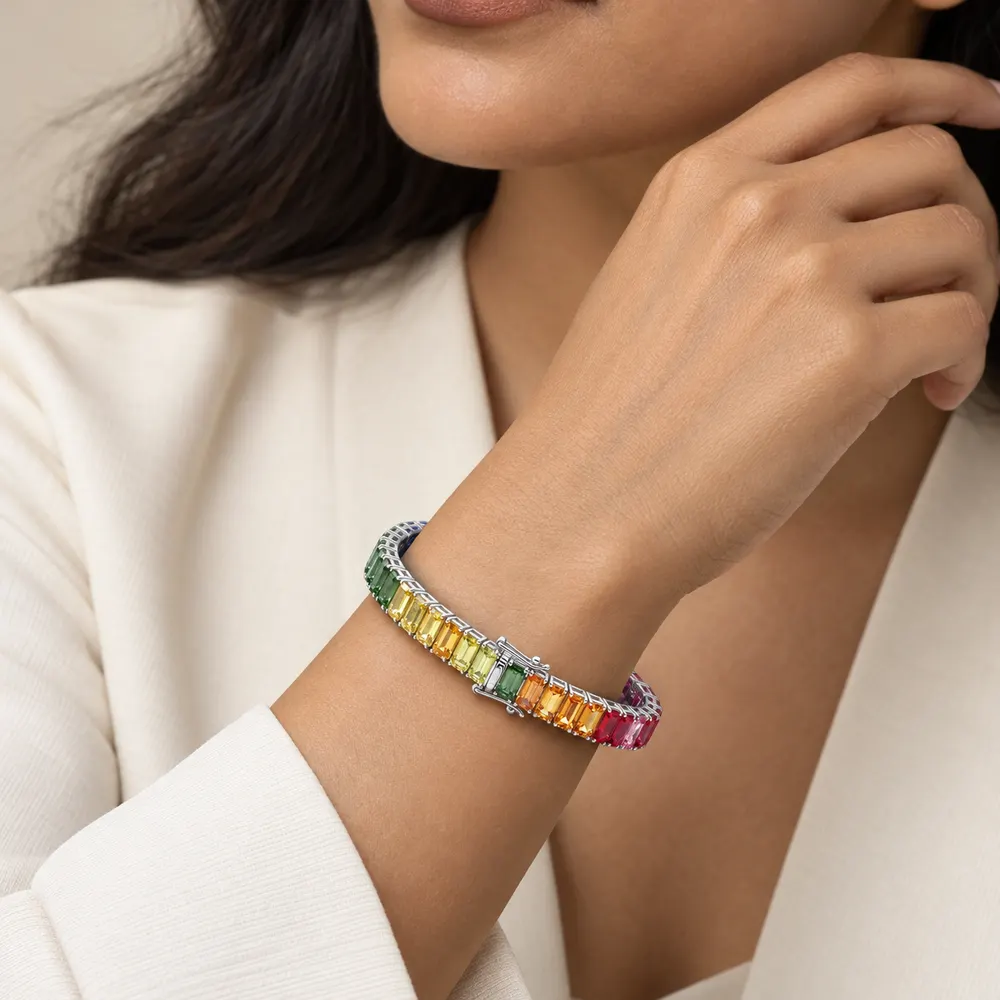 Rainbow Wide Gemstone Moissanite Bracelet — second view