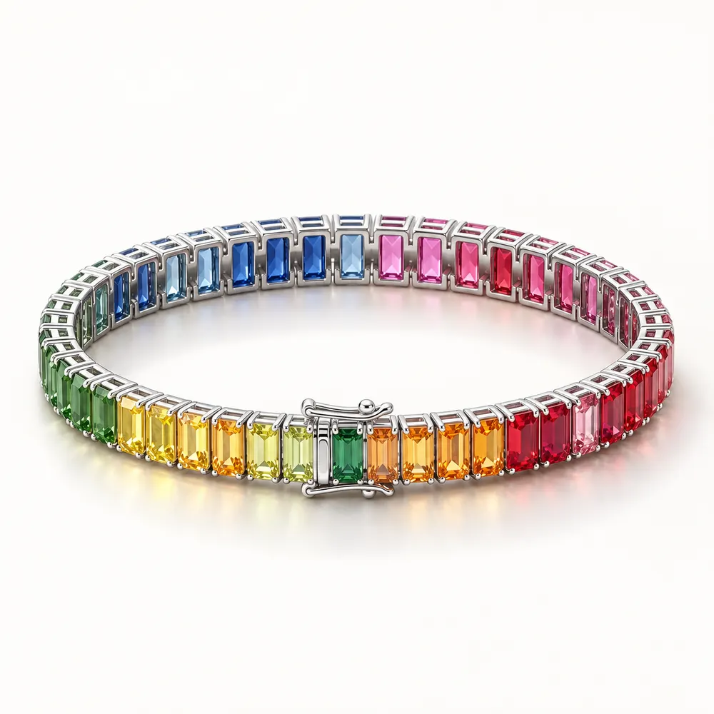 Rainbow Wide Gemstone Moissanite Bracelet