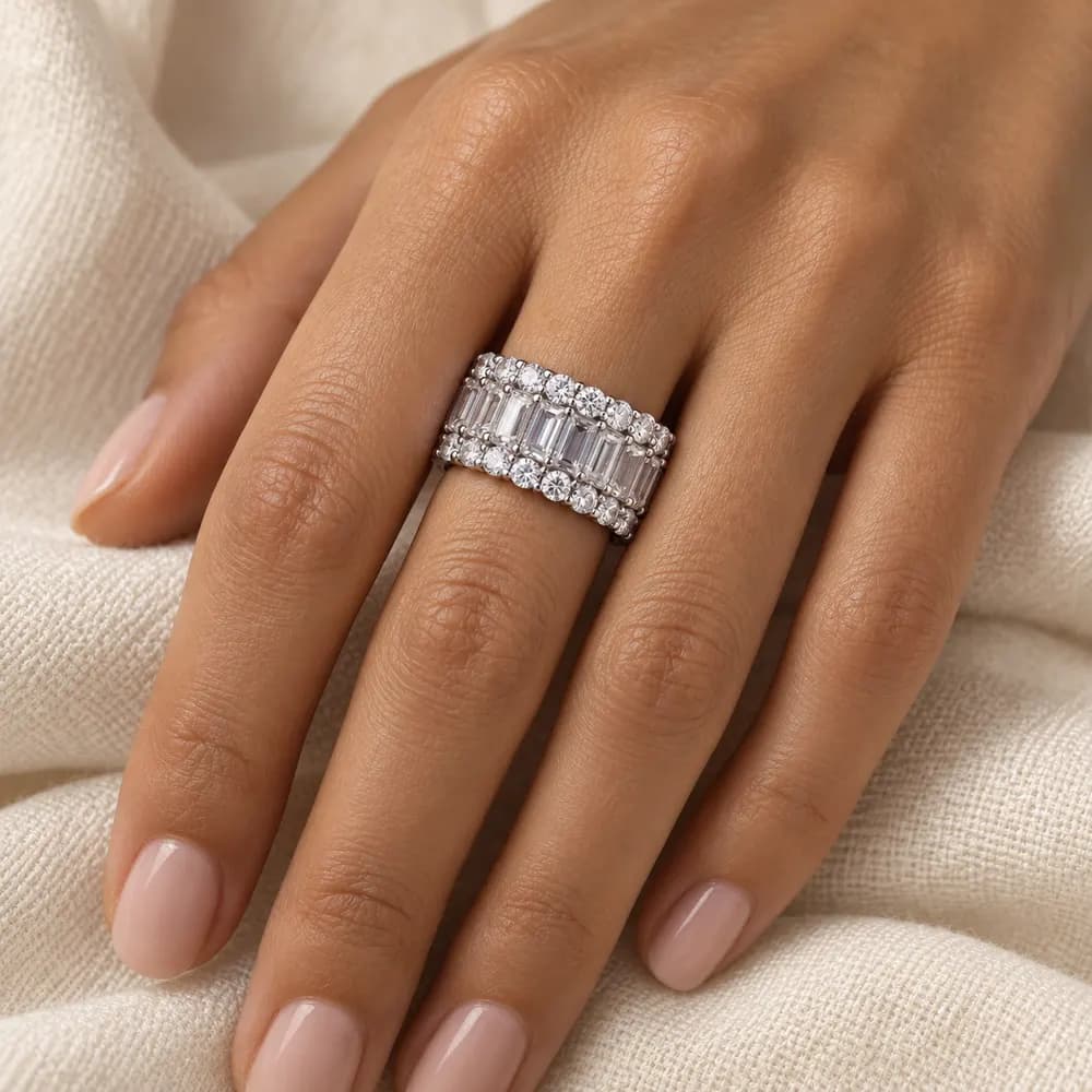 Rectangular and Round Triple-Row Eternity Moissanite Ring — second view