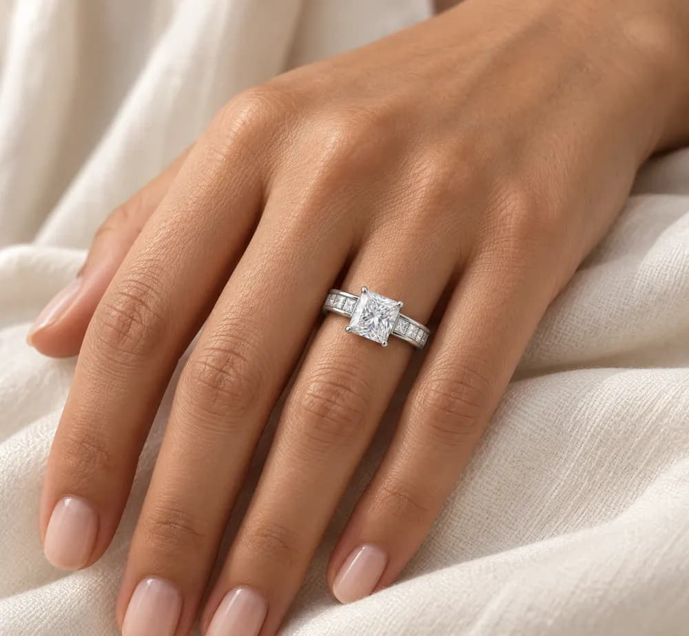 Rectangular Princess Channel-Set Moissanite Band Ring — second view