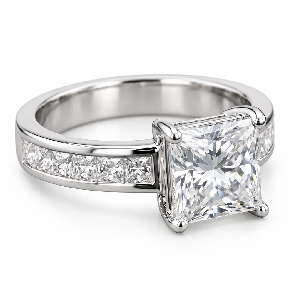 Rectangular Princess Channel-Set Moissanite Band Ring