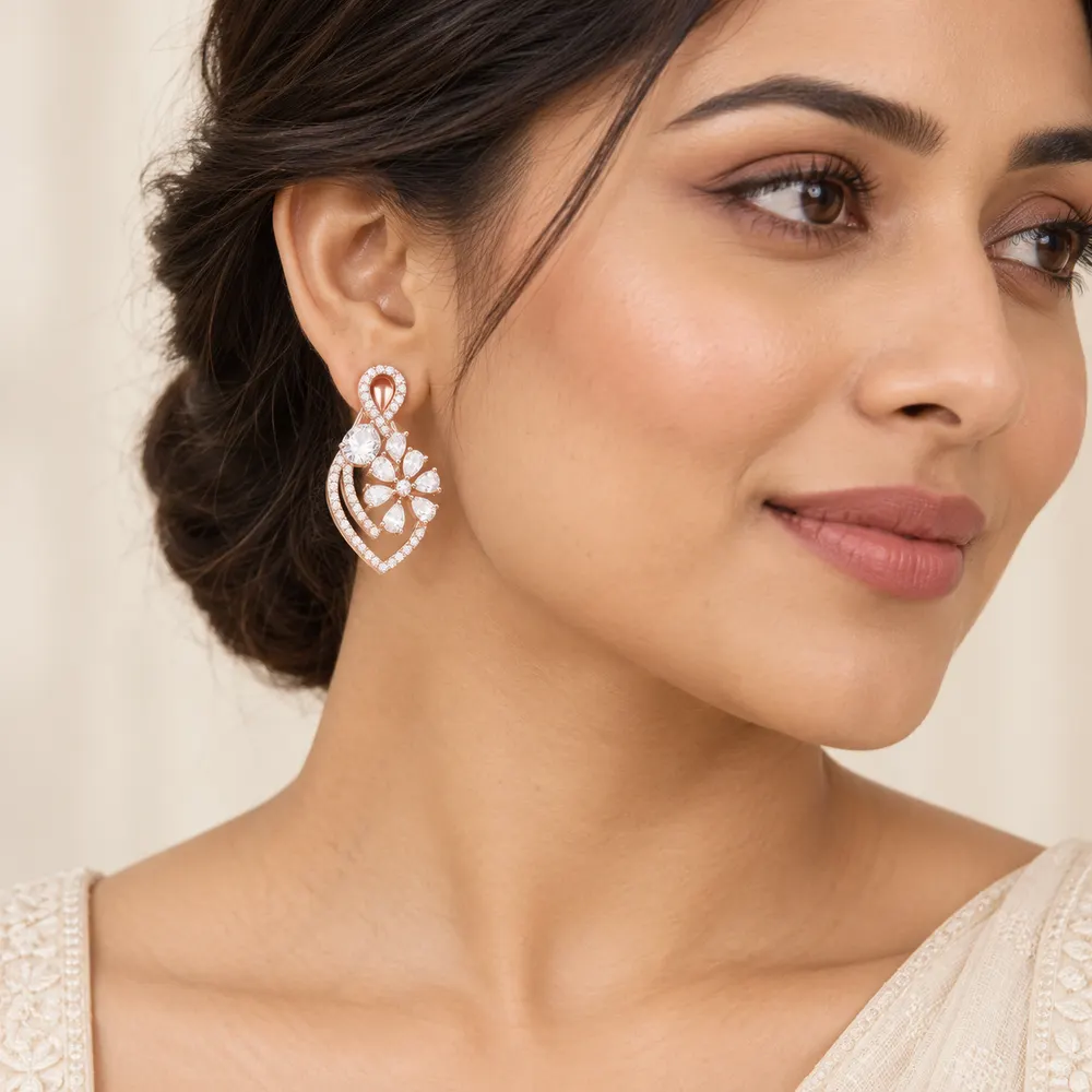 Rose Floral Sweep Moissanite Earrings — second view