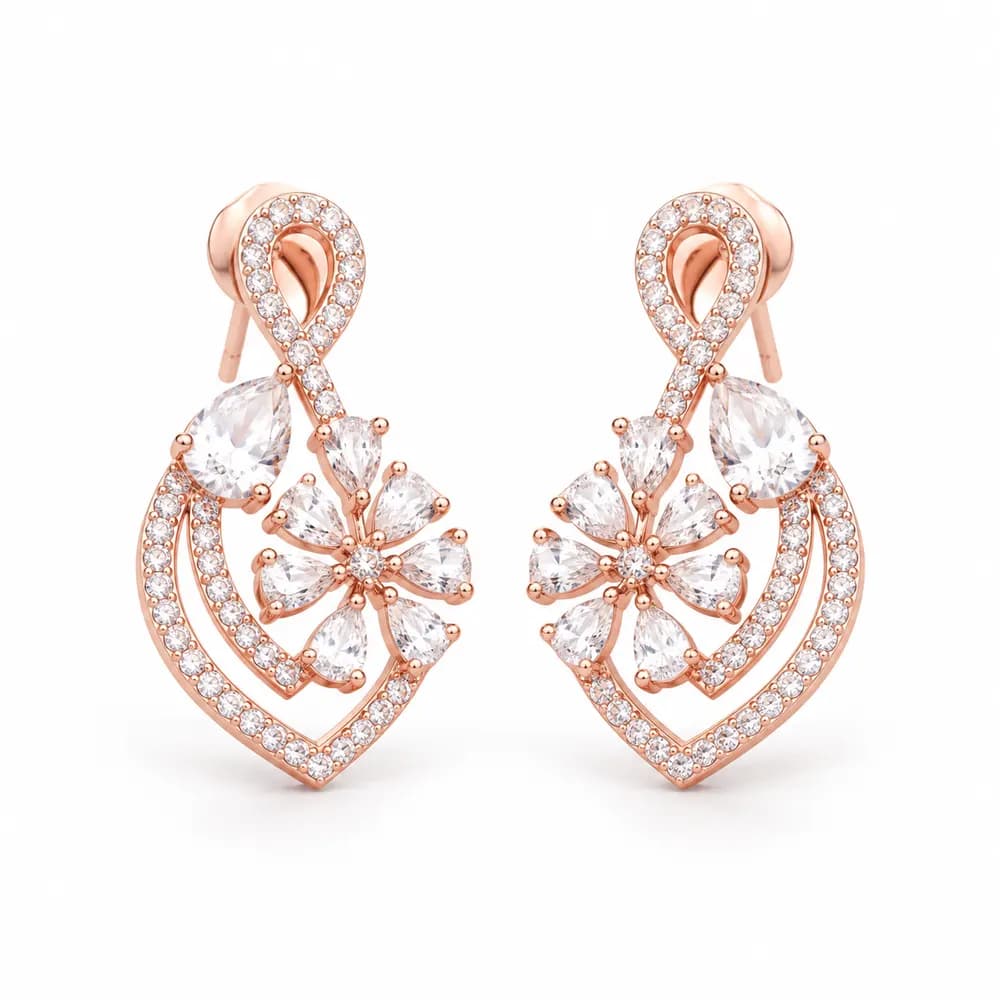 Rose Floral Sweep Moissanite Earrings