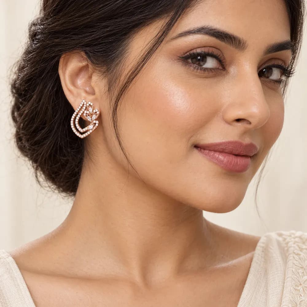 Rose Leaf Teardrop Moissanite Earrings — second view
