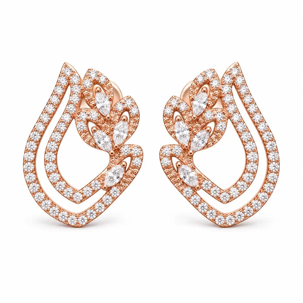 Rose Leaf Teardrop Moissanite Earrings