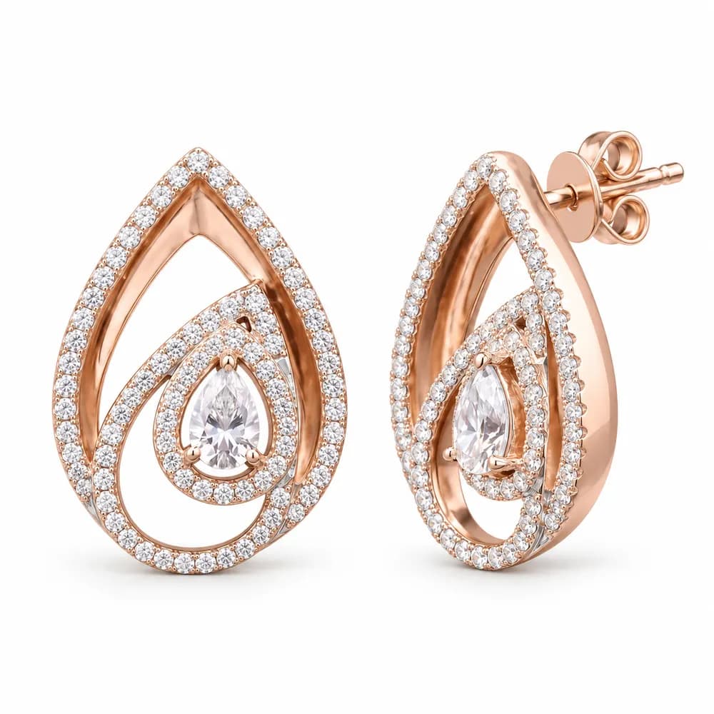 Rose Nested Teardrop Moissanite Stud Earrings