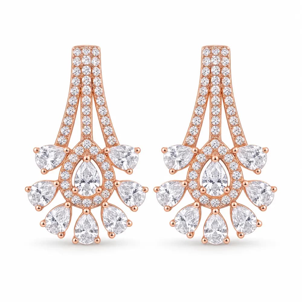 Rose Pear Sunburst Moissanite Earrings