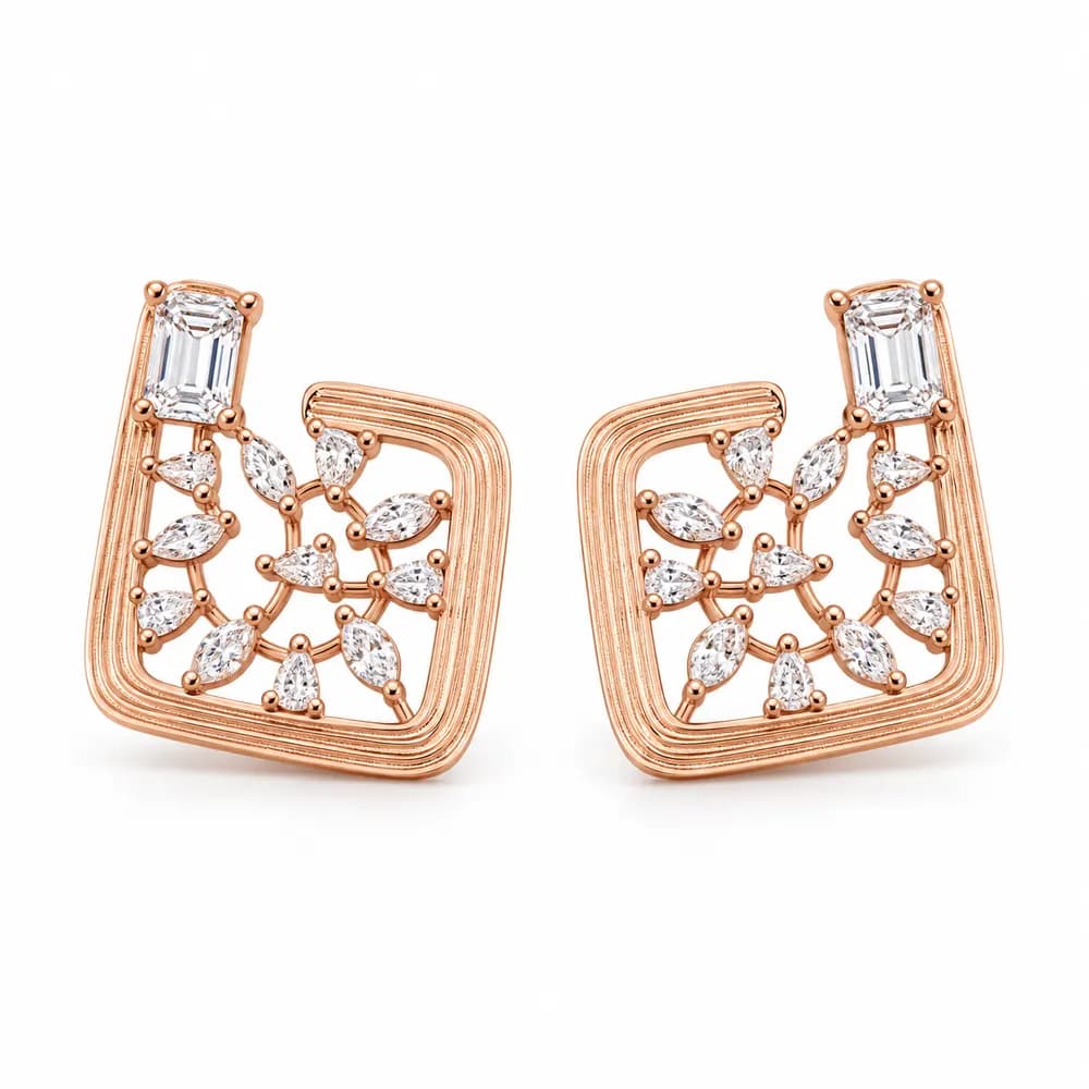 Rose Square Vine Moissanite Earrings