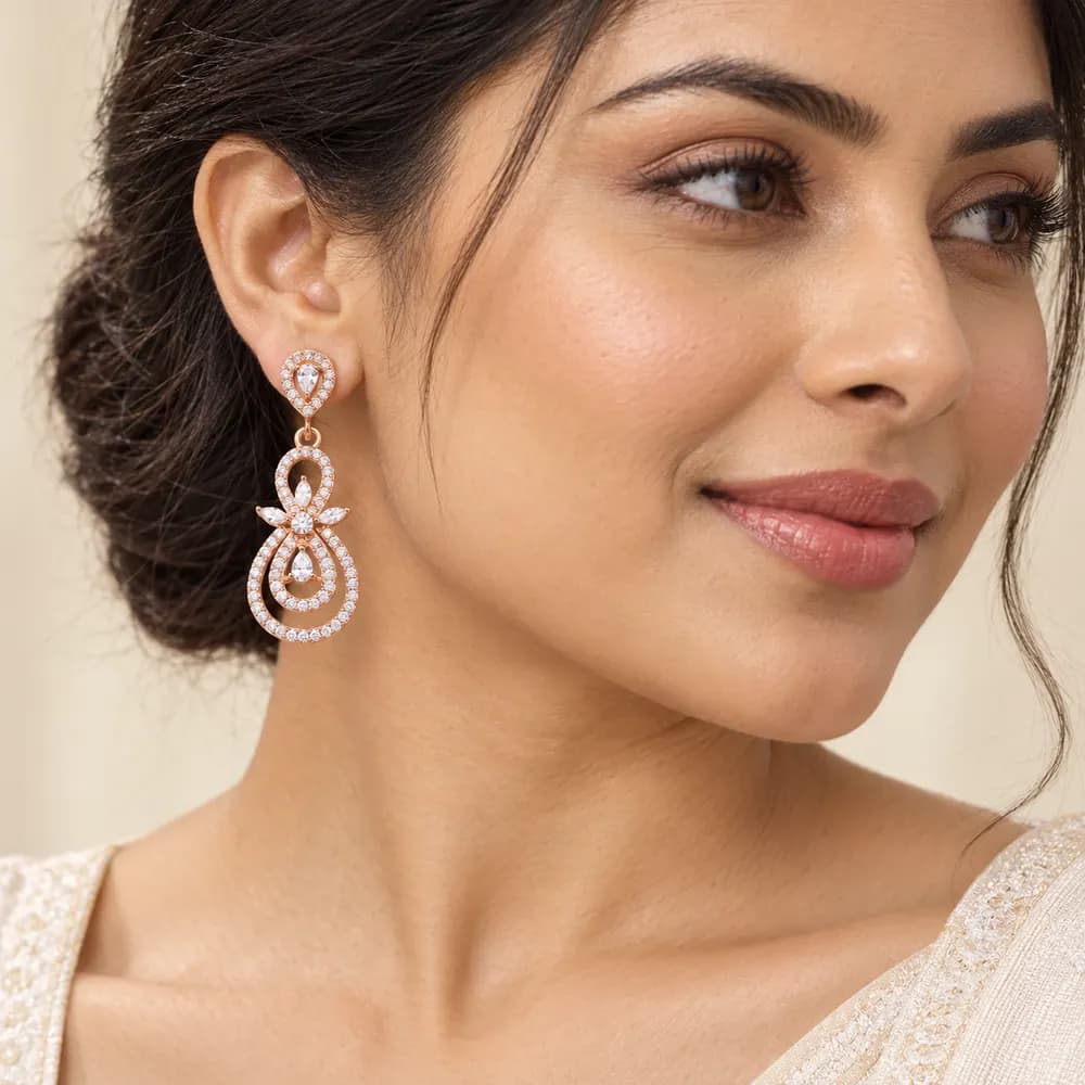 Rose Teardrop Bloom Moissanite Earrings — second view