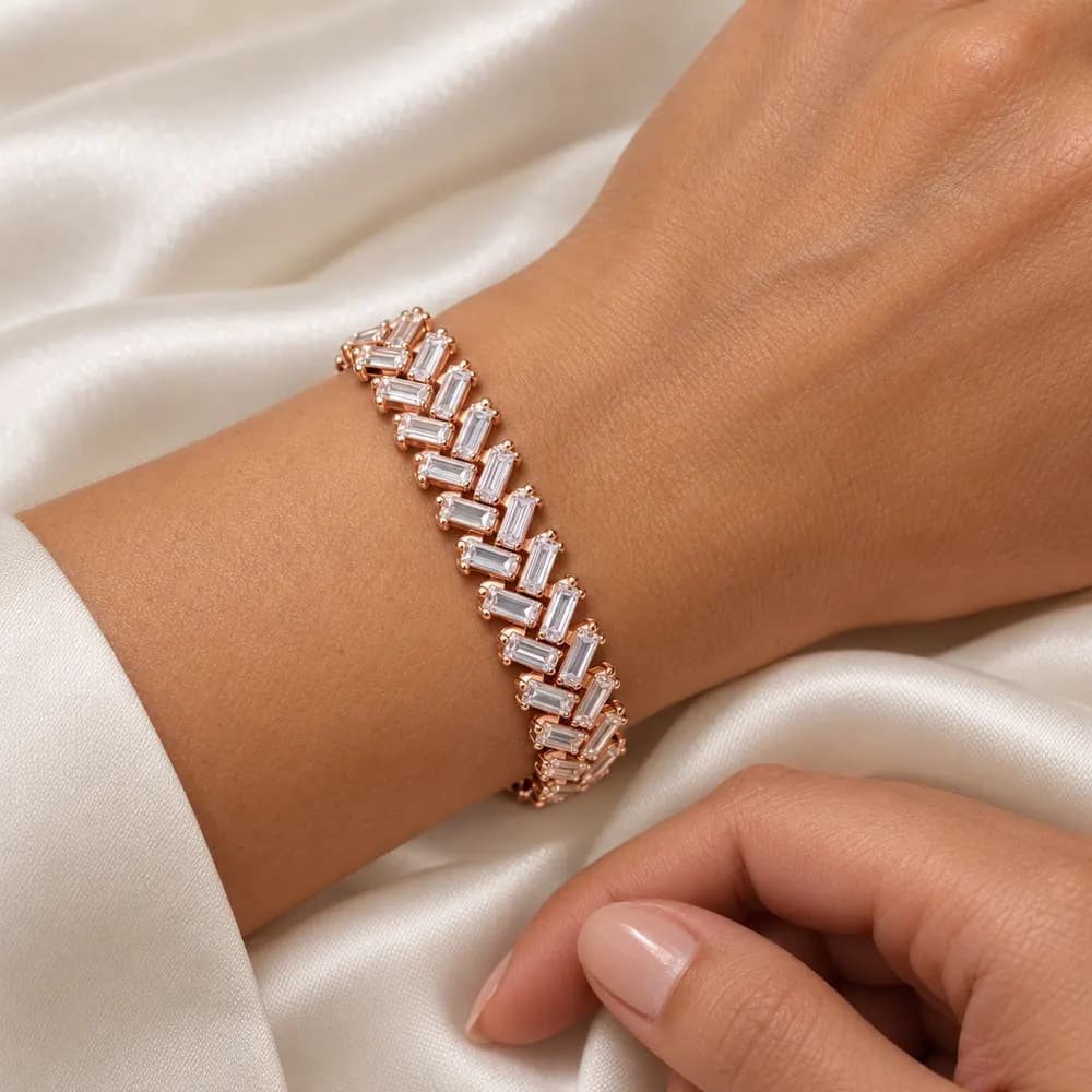 Rose-Tone Chevron Baguette Moissanite Bracelet — second view