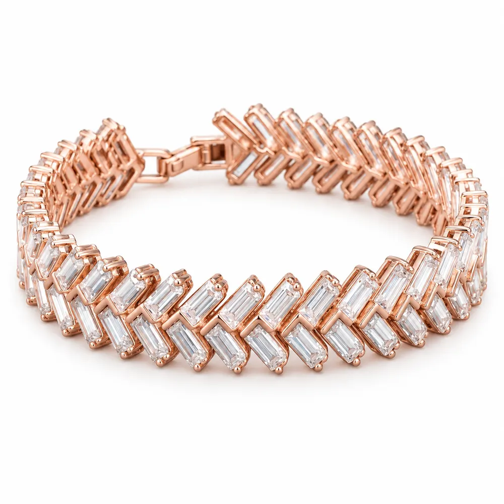 Rose-Tone Chevron Baguette Moissanite Bracelet