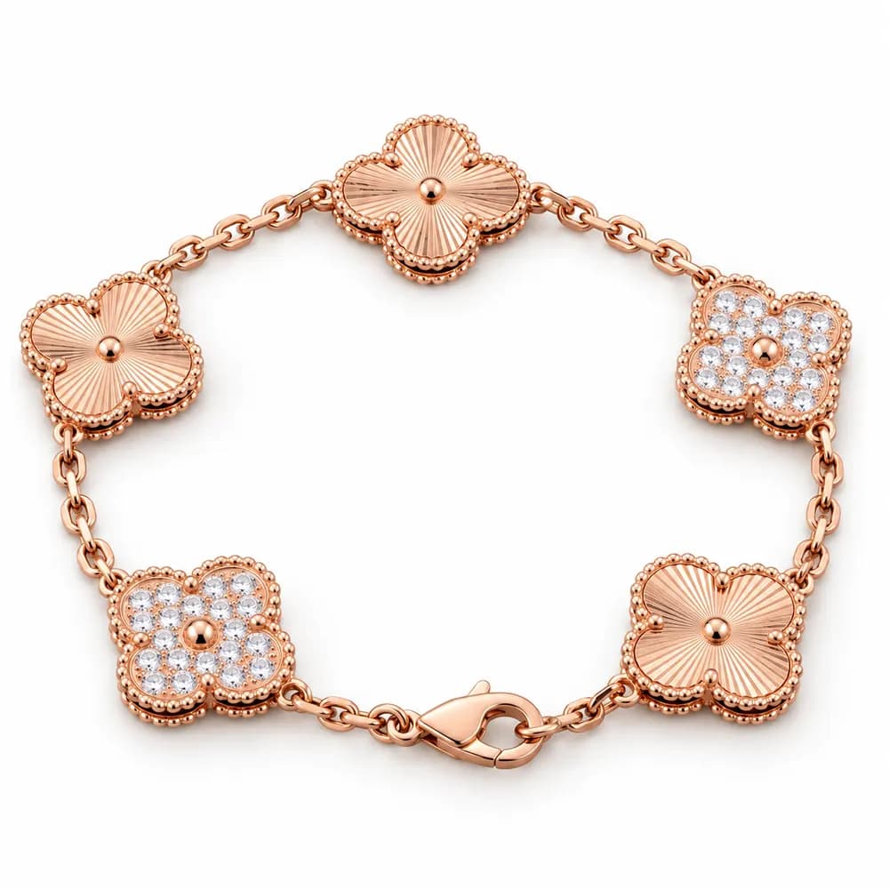 Rose-Tone Clover Station Moissanite Bracelet