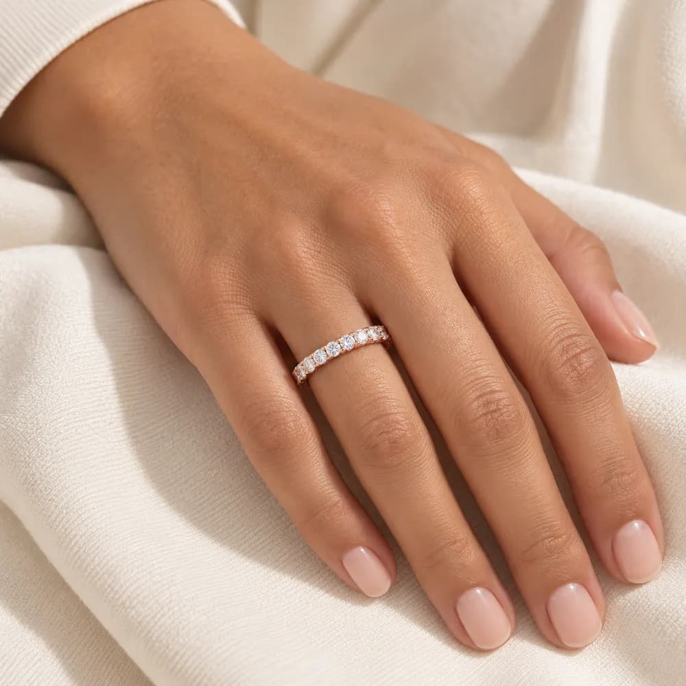 Rose-Tone Round Moissanite Eternity Band — second view