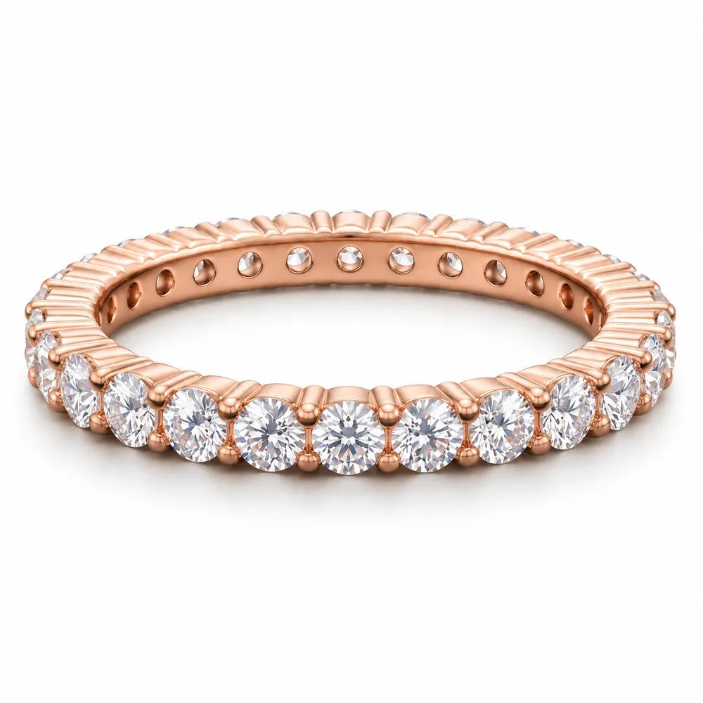 Rose-Tone Round Moissanite Eternity Band