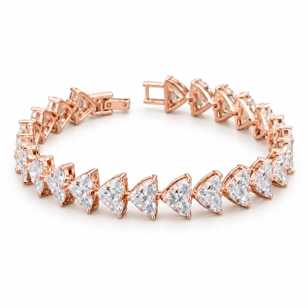 Rose-Tone Triangular Stone Moissanite Bracelet