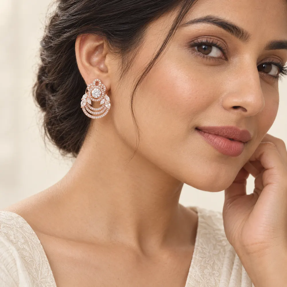 Rose Triple Crescent Moissanite Earrings — second view