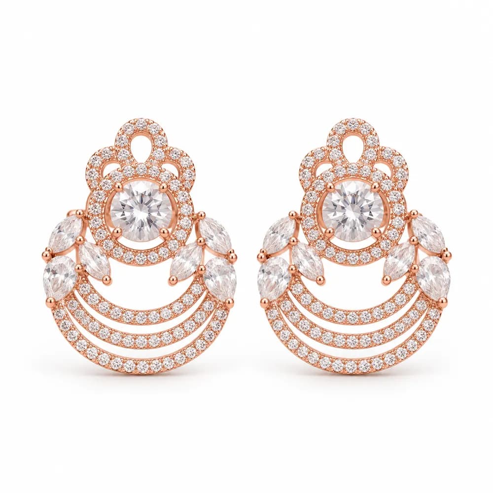 Rose Triple Crescent Moissanite Earrings