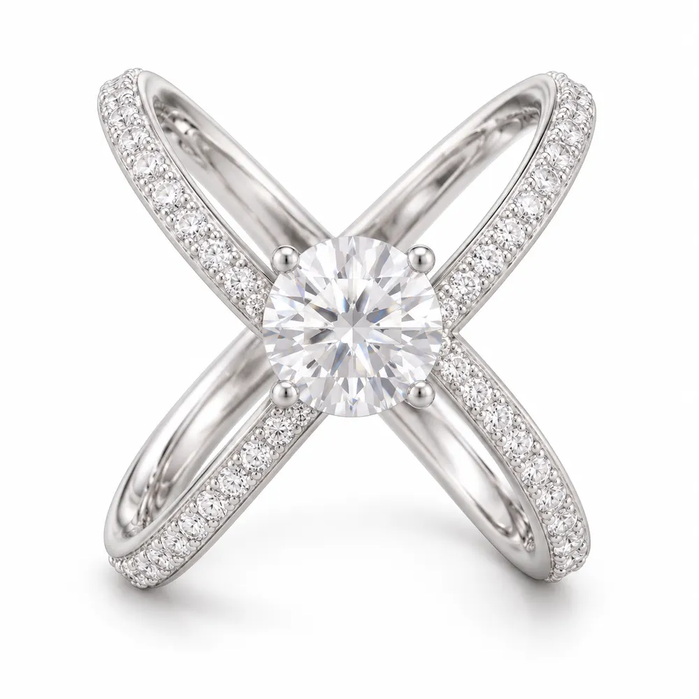 Round Centre Infinity Crossover Moissanite Ring