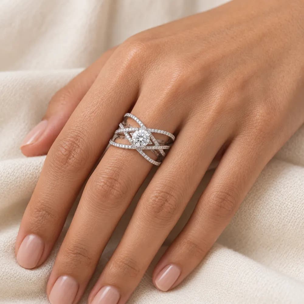 Round Centre Multi-Crossover Moissanite Ring — second view