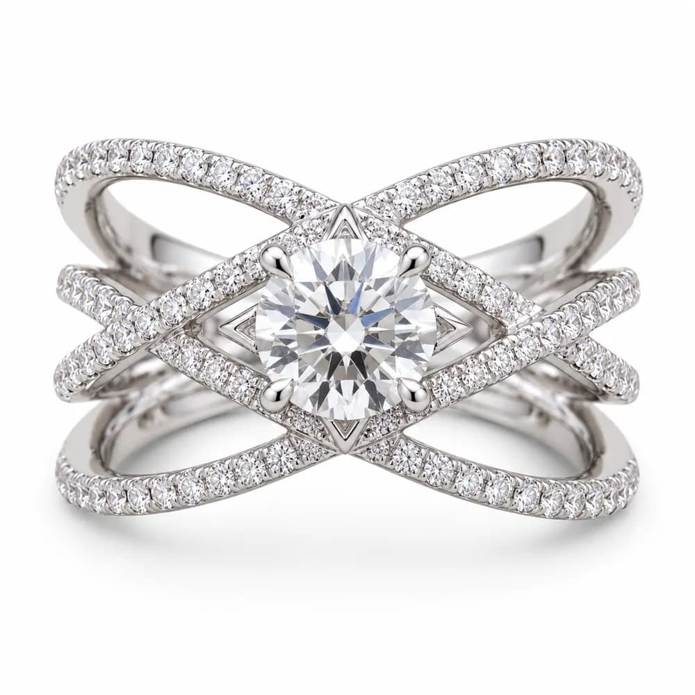 Round Centre Multi-Crossover Moissanite Ring