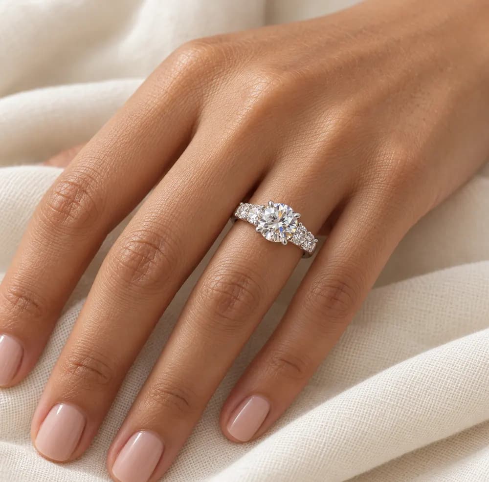 Round Centre Three-Stone Shoulder Moissanite Ring — second view