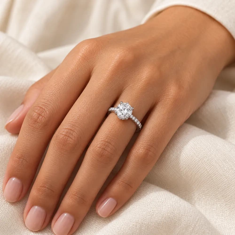 Round Hidden-Halo Pavé Moissanite Ring — second view