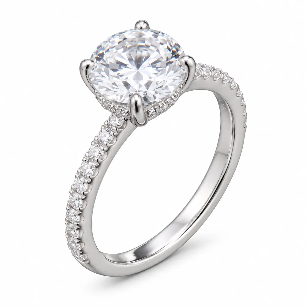 Round Hidden-Halo Pavé Moissanite Ring