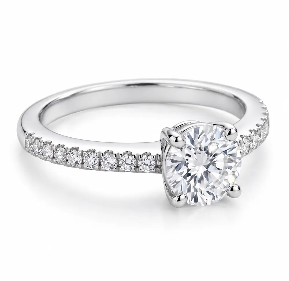 Round Solitaire Classic Pavé Moissanite Band Ring