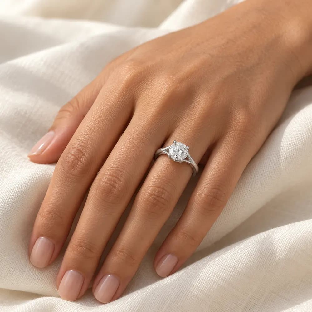 Round Solitaire Sculpted Shoulder Moissanite Ring — second view