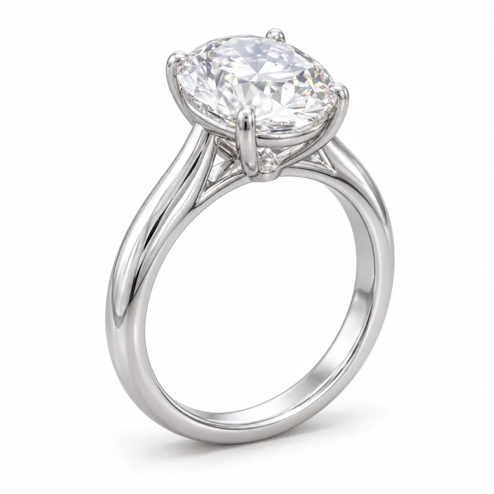 Round Solitaire Sculpted Shoulder Moissanite Ring