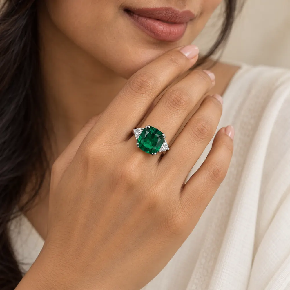 Royal Cushion Emerald Statement Moissanite Ring — second view