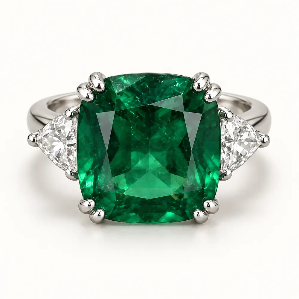 Royal Cushion Emerald Statement Moissanite Ring