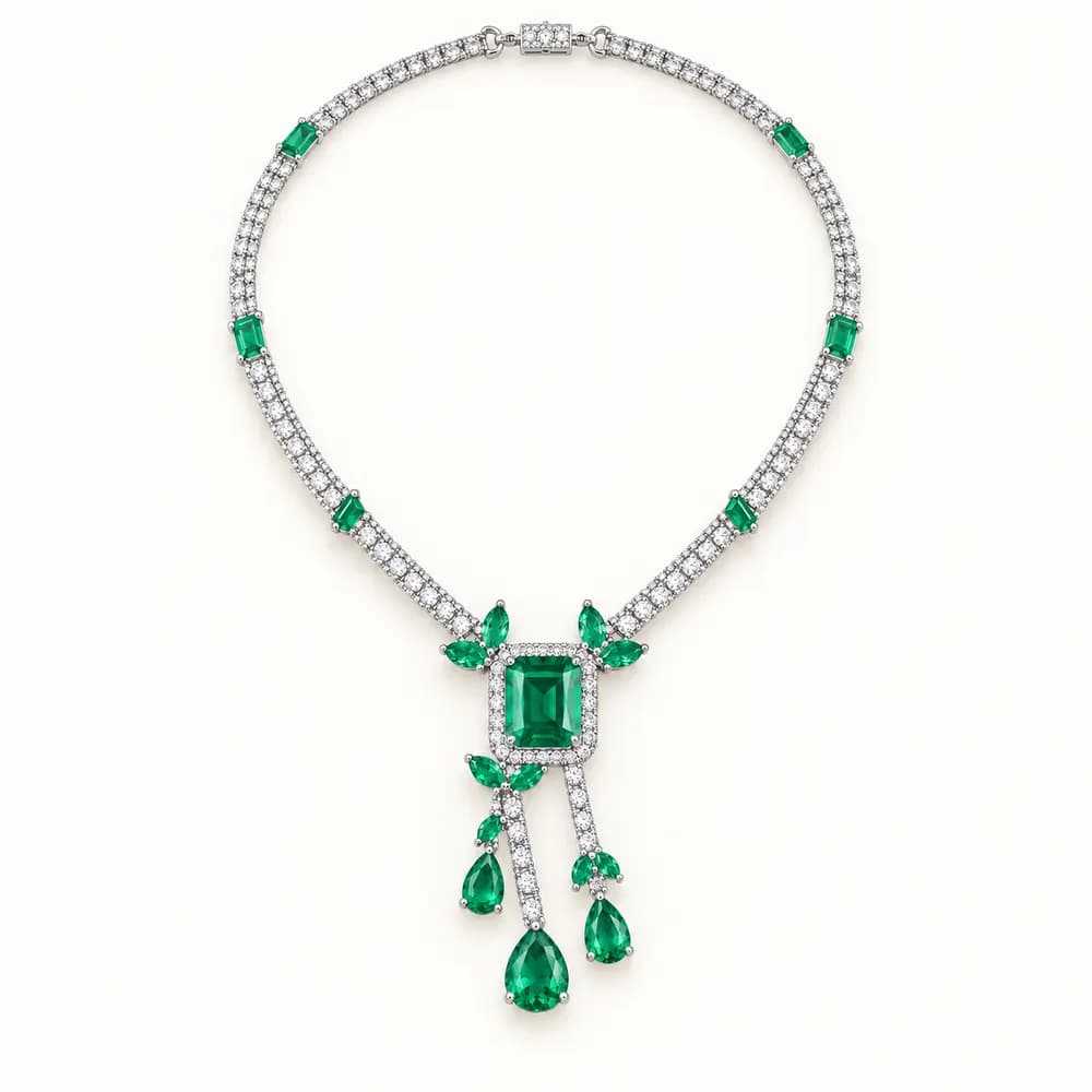 Royal Emerald Asymmetric Moissanite Pendant Necklace