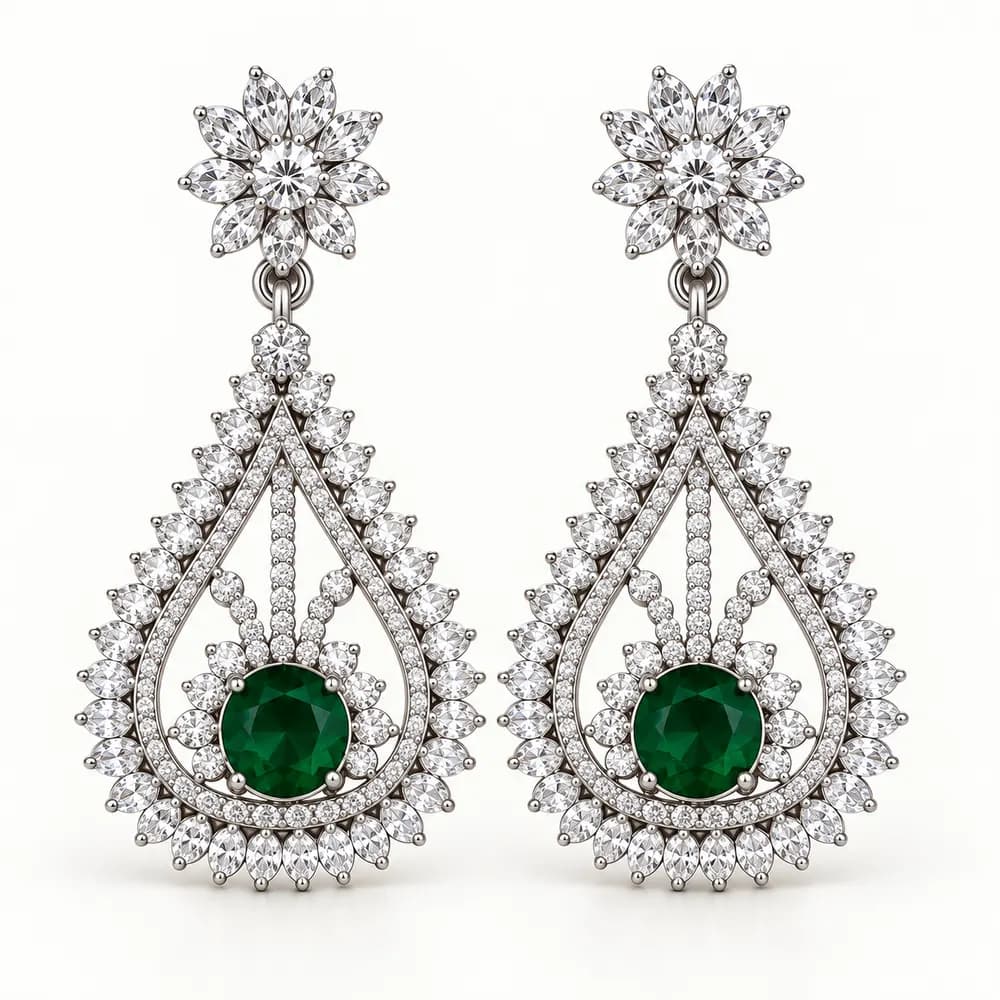 Royal Emerald Open Teardrop Moissanite Earrings
