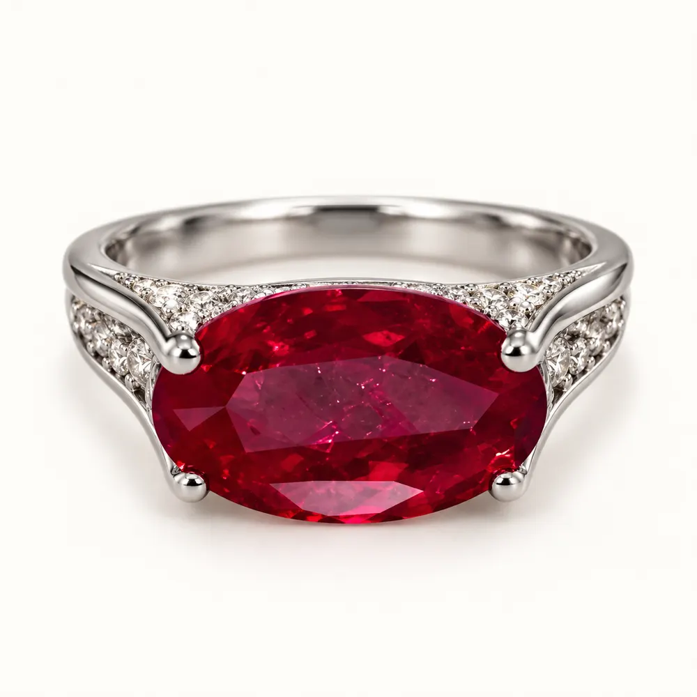 Royal Ruby Oval Statement Moissanite Ring