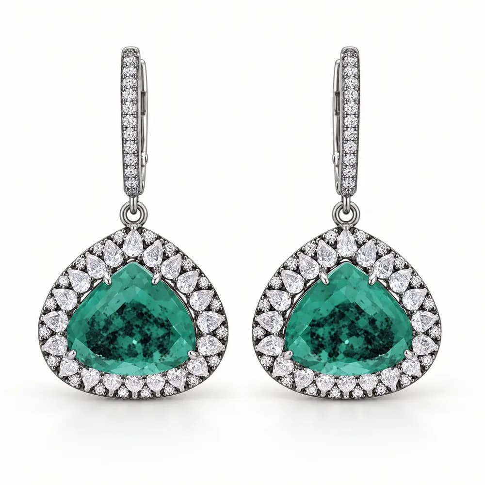 Royal Russian Emerald Shield Moissanite Drop Earrings