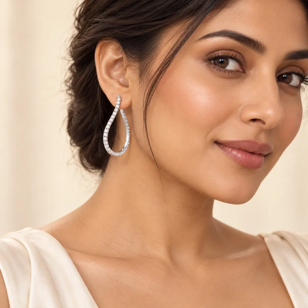 Sculpted Teardrop Moissanite Hoop Earrings — second view