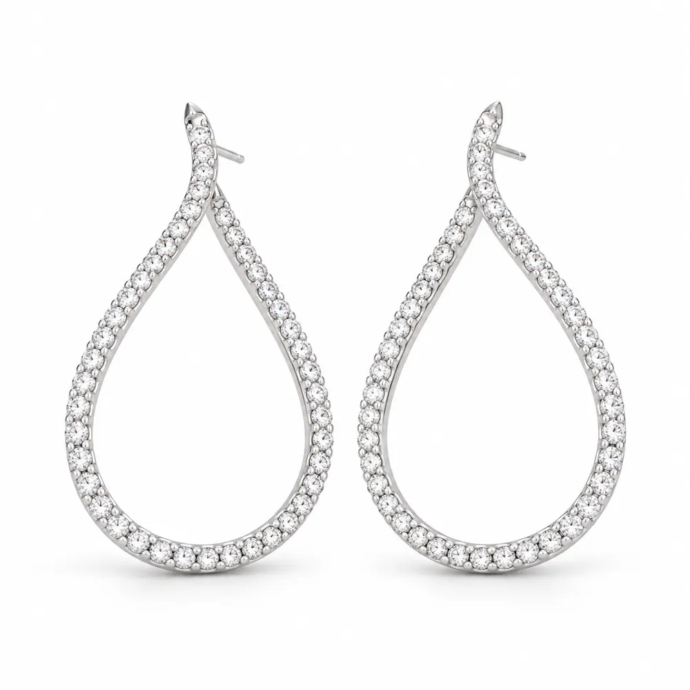 Sculpted Teardrop Moissanite Hoop Earrings