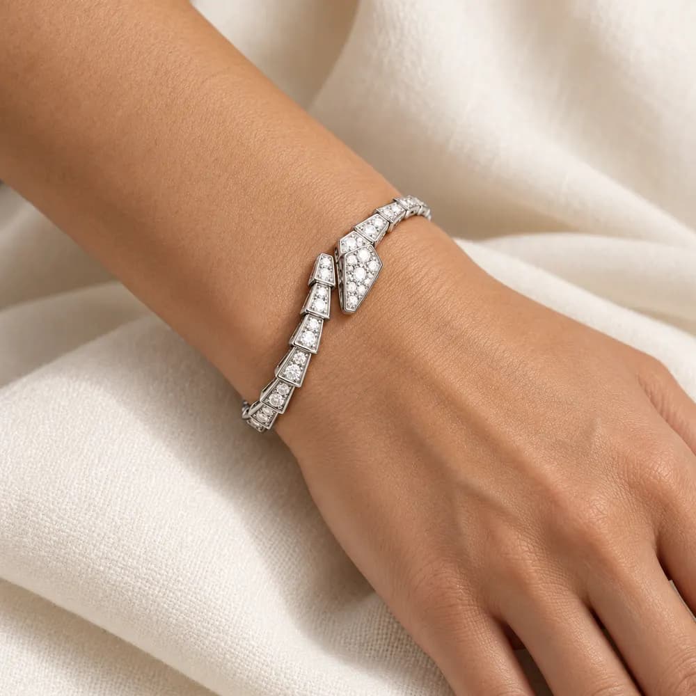 Segmented Tapered Open Moissanite Cuff Bracelet — second view