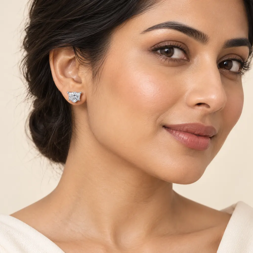 Shield Moissanite Stud Earrings — second view