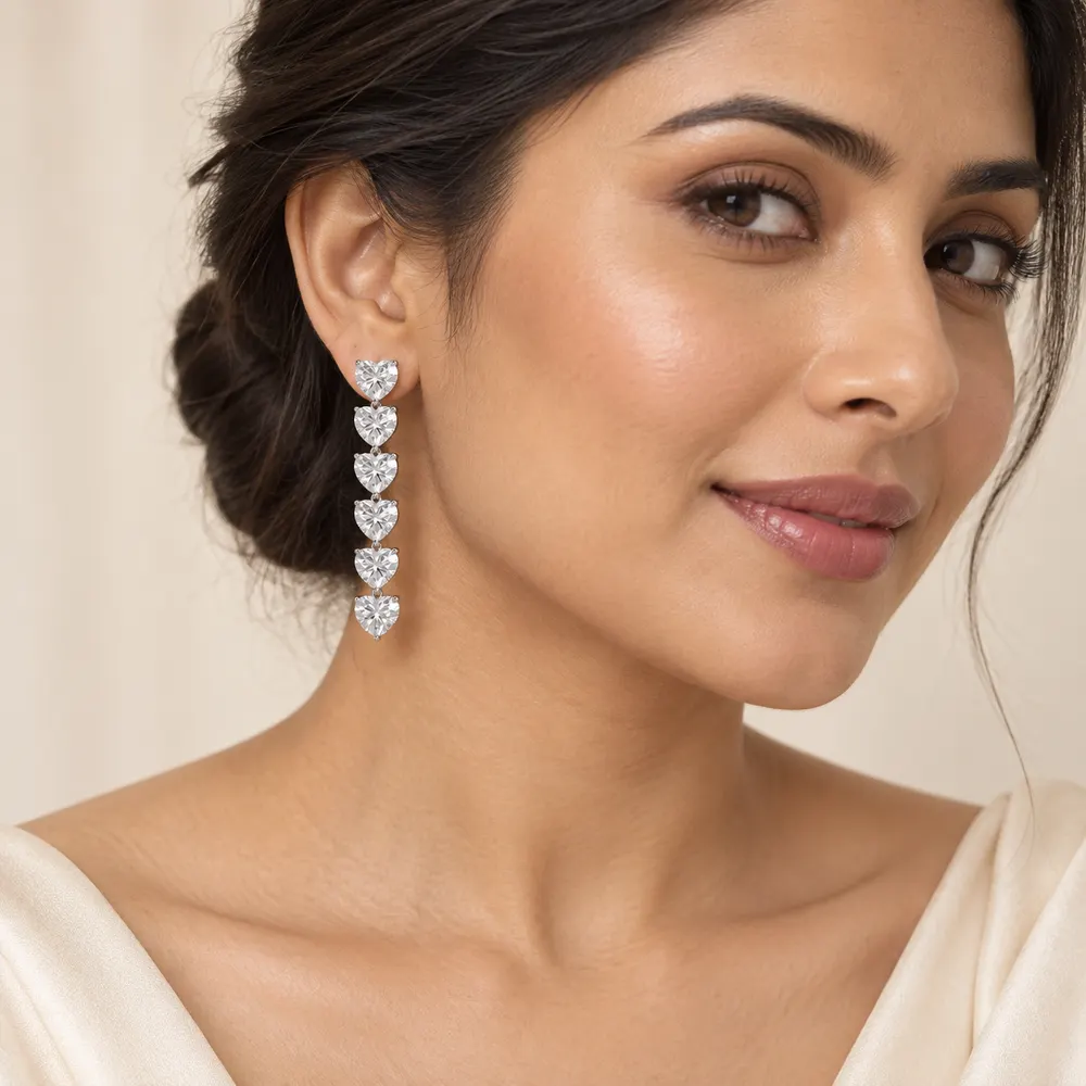Six-Heart Cascade Moissanite Earrings — second view
