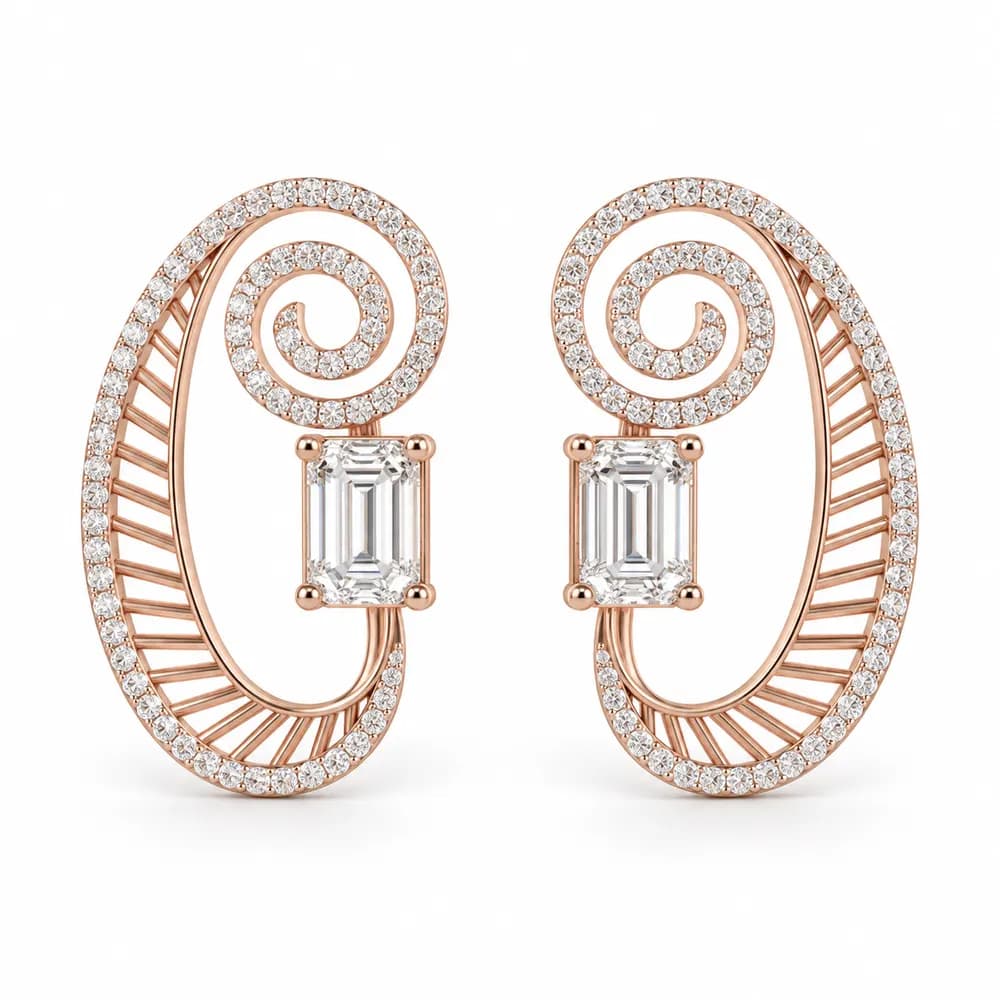 Spiral Art Deco Moissanite Earrings
