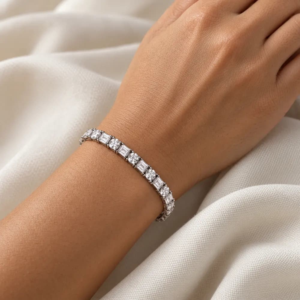 Square and Round Moissanite Tennis Bracelet — second view