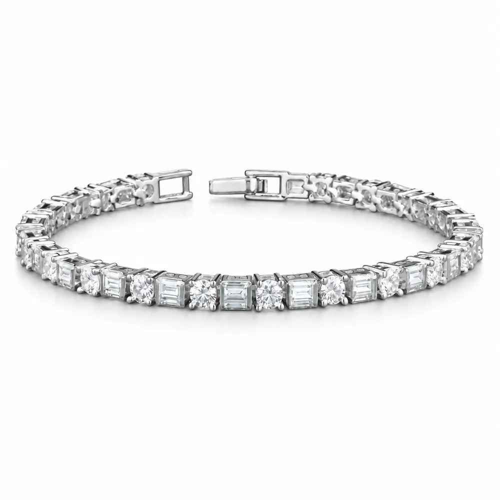Square and Round Moissanite Tennis Bracelet