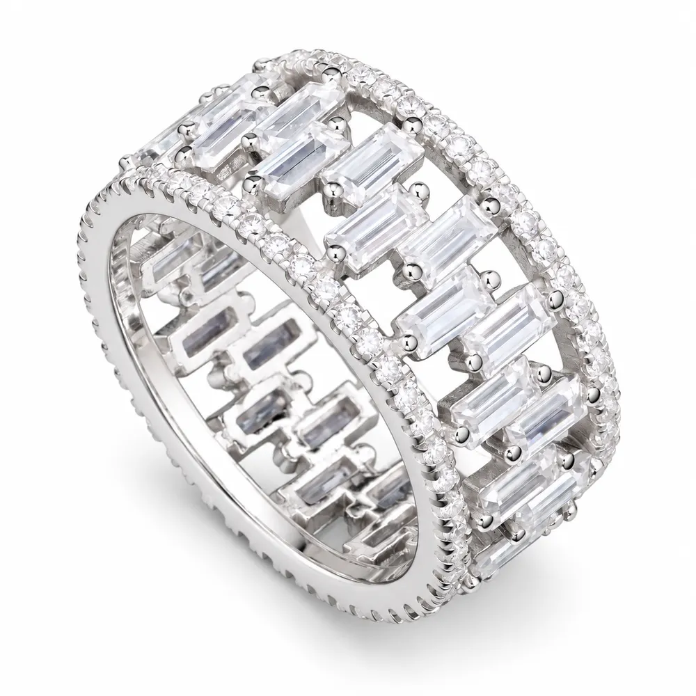Staggered Baguette Openwork Eternity Moissanite Ring