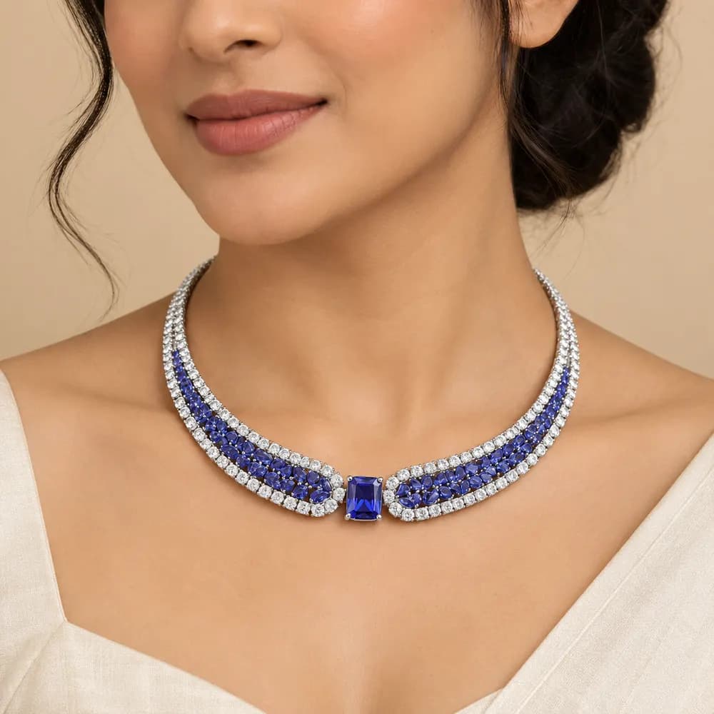 Tanzanite Pear-Row Moissanite Collar Necklace — second view