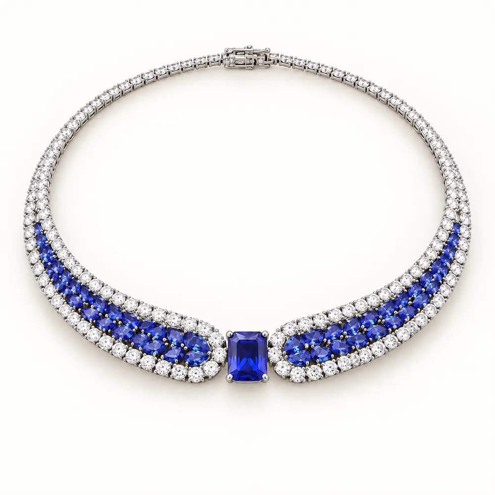 Tanzanite Pear-Row Moissanite Collar Necklace