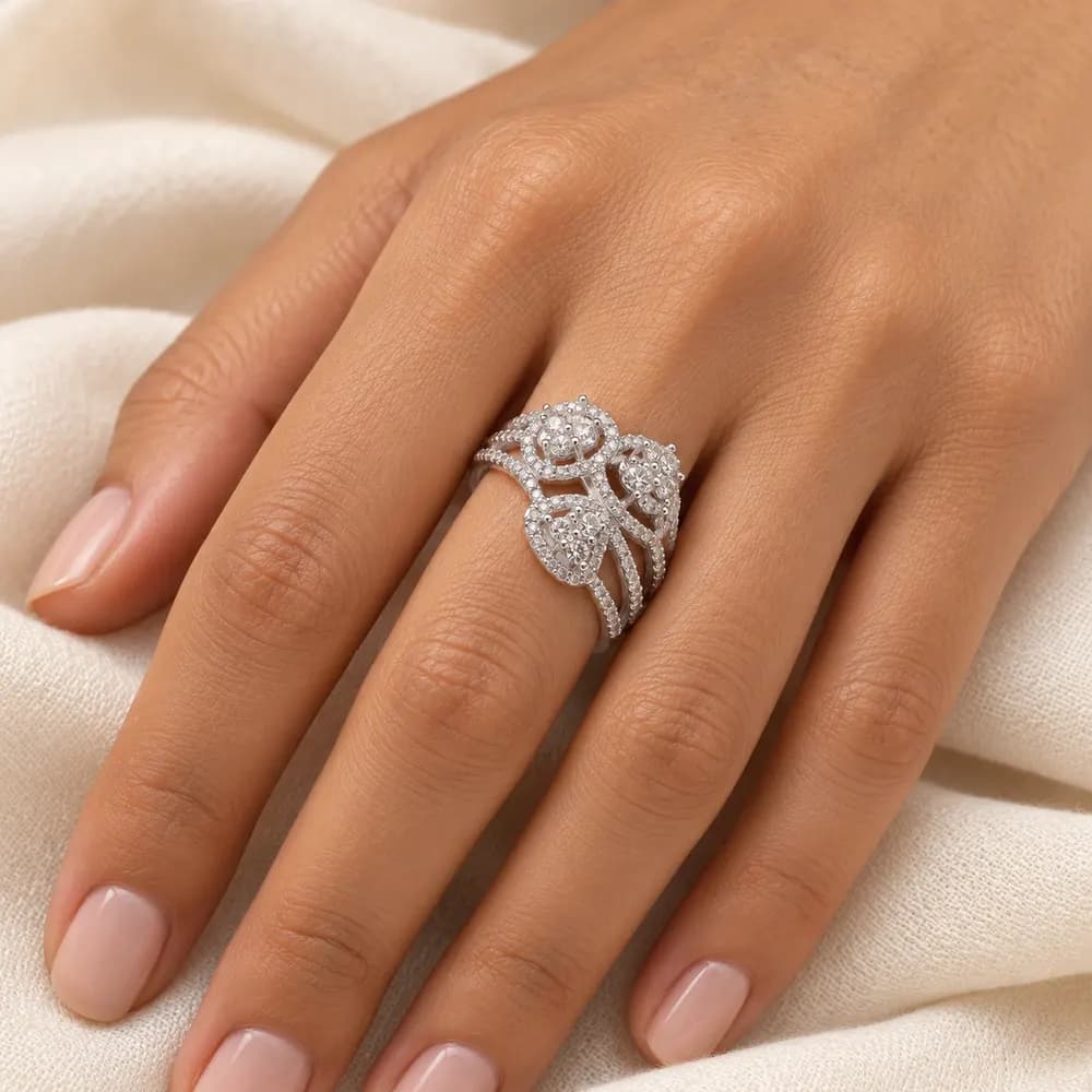 Three-Row Triangular Cluster Moissanite Ring — second view