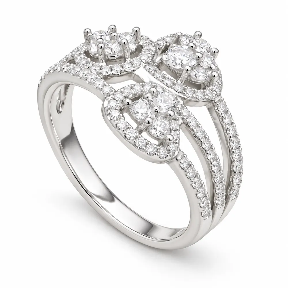 Three-Row Triangular Cluster Moissanite Ring
