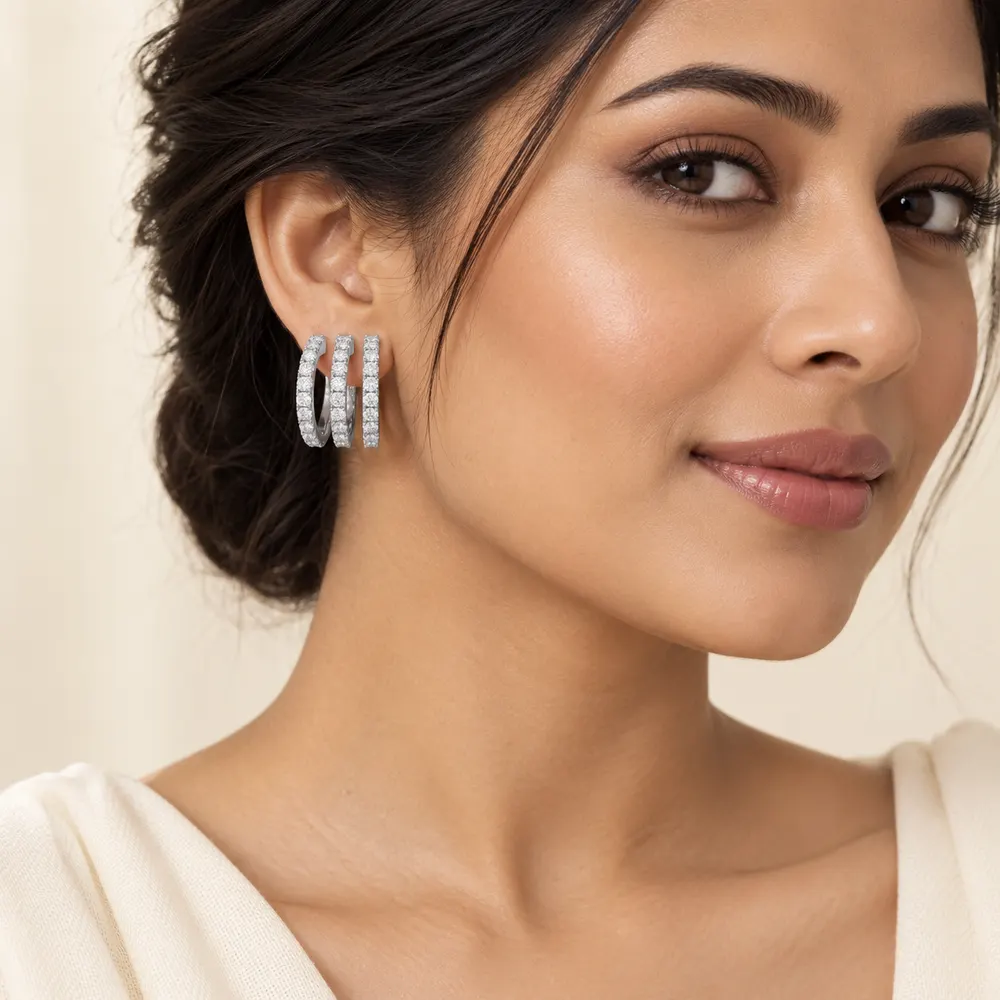 Triple Arc Moissanite Hoop Earrings — second view